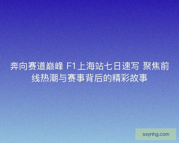 奔向赛道巅峰 F1上海站七日速写 聚焦前线热潮与赛事背后的精彩故事